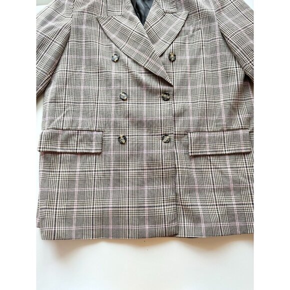 ZARA Brown Pink Check Double Breasted Oversized Blazer Suit Jacket, Size M - Picture 7 of 16